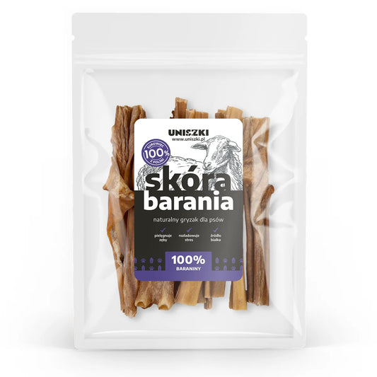 Przysmak dla psa skóra barania UNISZKI 100 g