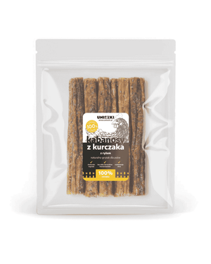 Pamlsek pro psa, kuřecí kabanosy s rýží UNISZKI 100g