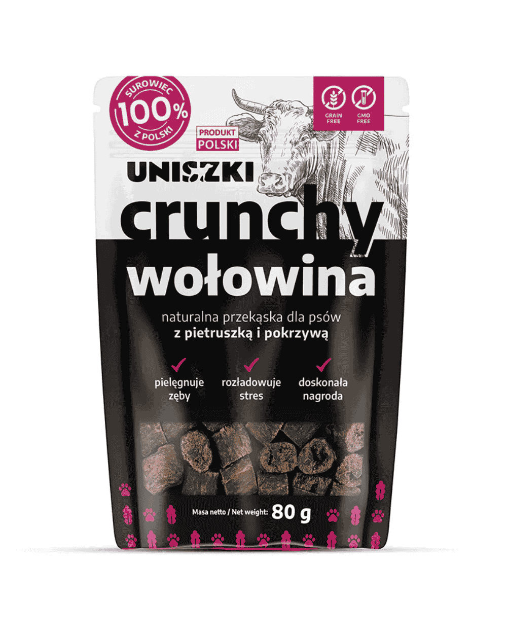 Przysmak dla psa crunchy wołowina z pietruszką i pokrzywą UNISZKI 80g