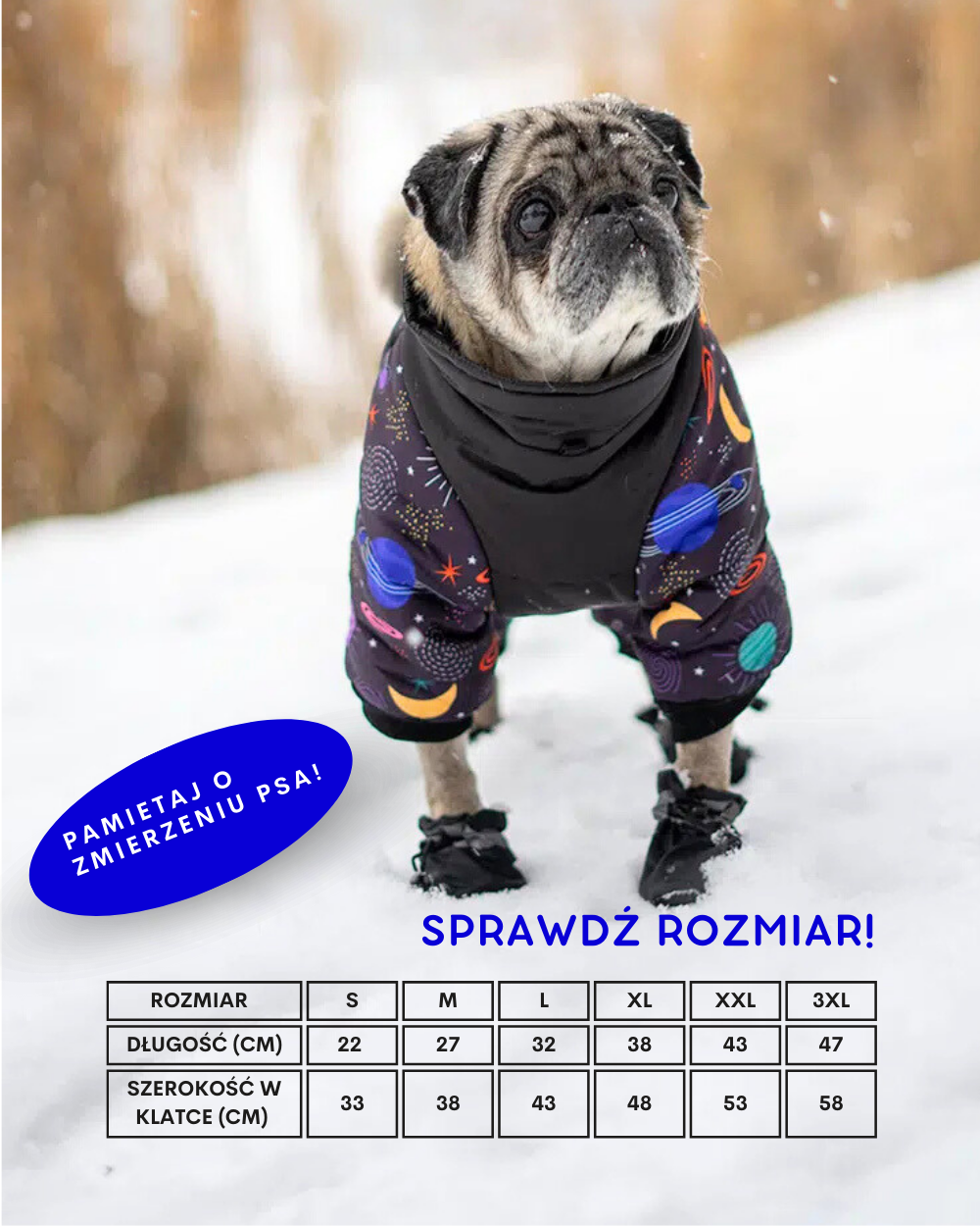 Zimowy kombinezon dla psa zapinany na grzbiecie ODIN SPACE